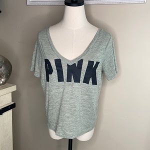 VICTORIAS SECRET PINK CROPPED V NECK GREEN TOP SIZE EXTRA SMALL
